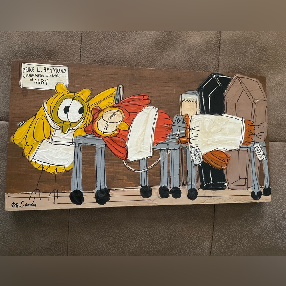 Sandy Kaiman original artwork 1981  Signed piece. Owl themed 12” long 6” wide